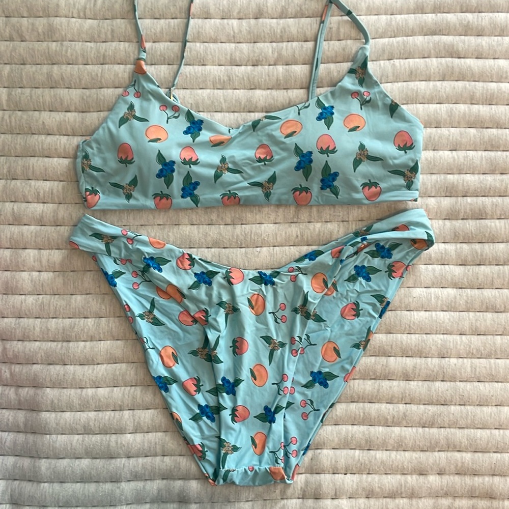Grey Bandit Bikini set. Scoop top, moderate coverage bottom. Size large